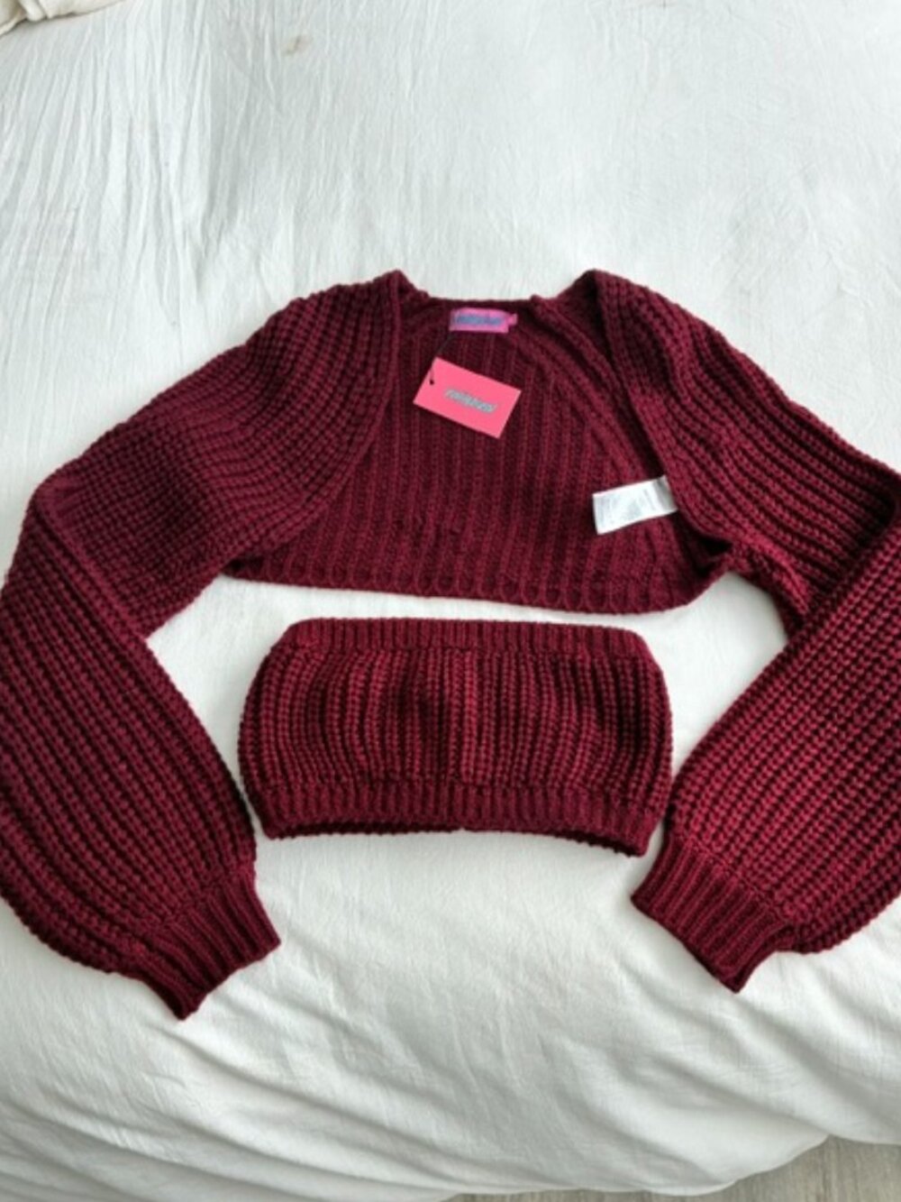 Edikted Cori Two Piece Knitted Bandeau Top - Burgundy NWT
